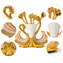 Luxury Gold-Tone Swan Coffee Serving Set with Decorative Spoon Holder and Spoons