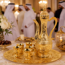 Luxury Gold Arabic Coffee Dallah Set With Tray and Cups