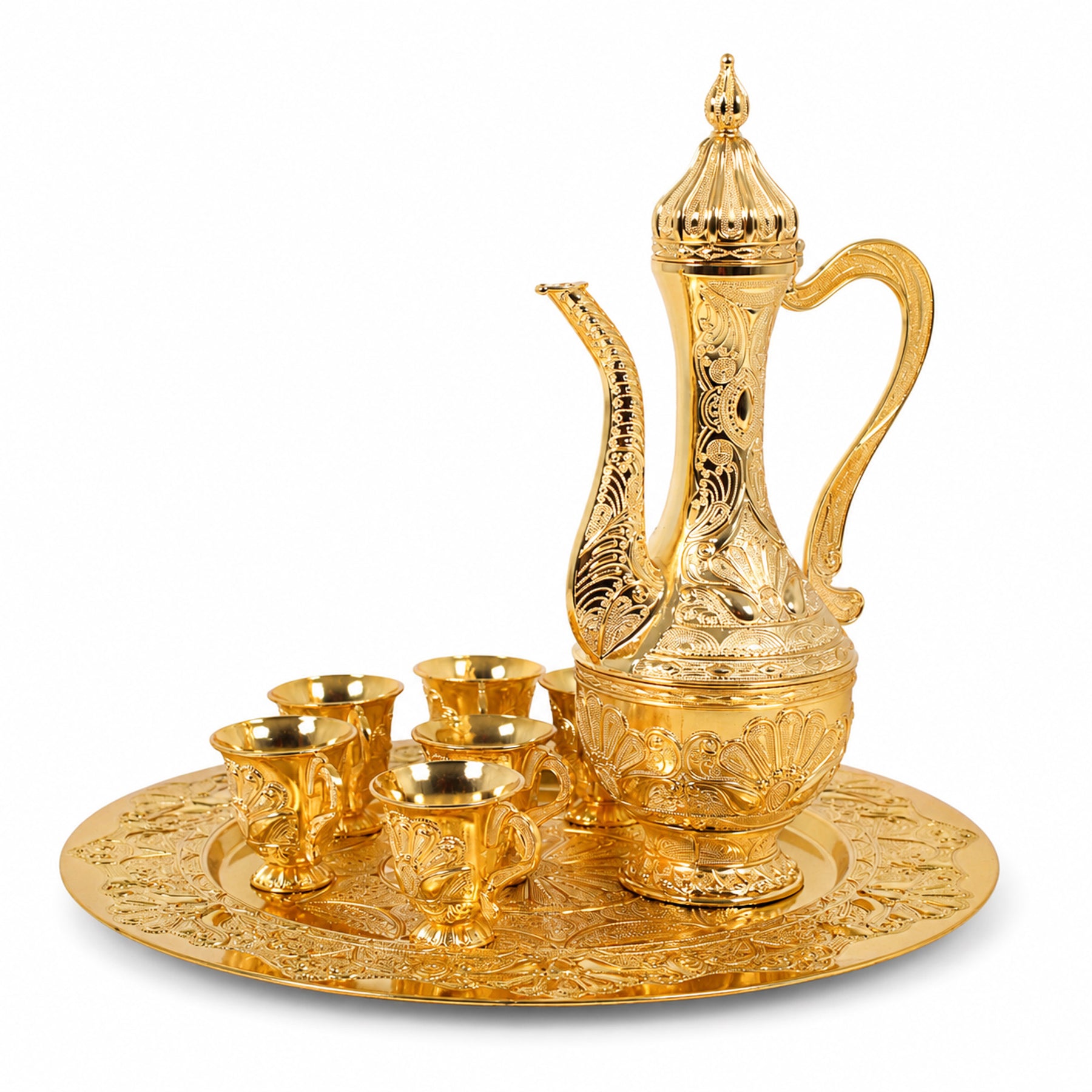 Luxury Gold Arabic Coffee Dallah Set With Tray and Cups