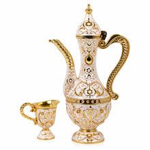 Luxury Gold and White Arabic Coffee Dallah Set With Tray and Cups
