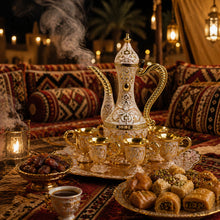 Luxury Gold and White Arabic Coffee Dallah Set With Tray and Cups