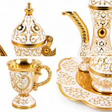 Luxury Gold & White Arabic Coffee Dallah Set with Serving Tray and 4 Cups