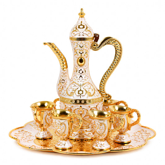 Luxury Gold and White Arabic Coffee Dallah Set With Tray and Cups