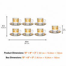 6-Cup Glass Tea Set with 6 Saucers, Gold Floral Design