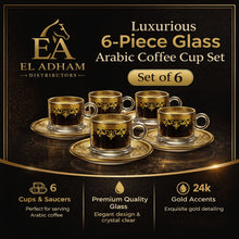 Glass coffee Cups and Saucer Set With Gold and Silver Design 6-Piece