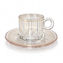 Glass Tea Cups and Saucer Set With Gold and Silver Design 6-Piece