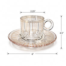 Glass Tea Cups and Saucer Set With Gold and Silver Design 6-Piece