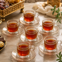 Glass Tea Cups and Saucer Set With Gold and Silver Design 6-Piece