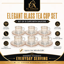 Glass Tea Cups and Saucer Set With Gold and Silver Design 6-Piece