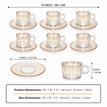 Glass Tea Cups and Saucer Set With Gold and Silver Design 6-Piece