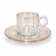 Glass Tea Cups and Saucer Set With Gold and Silver Design 6-Piece