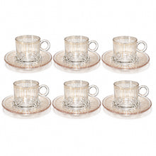 Glass Tea Cups and Saucer Set With Gold and Silver Design 6-Piece