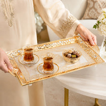 Gold-Tone and Glass Serving Tray with Crystal-Style Accents, 22.75 Inch