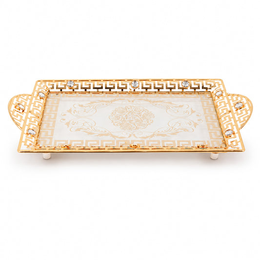 Luxury Gold and Glass Serving Tray with Crystal Accents