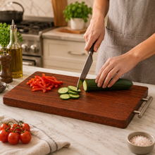 Wood Cutting Board with Stainless Steel Handle, 18 x 12.25 Inch