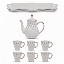 Premium Ceramic Coffee and Tea Serving Set with Tray (White & Gold)