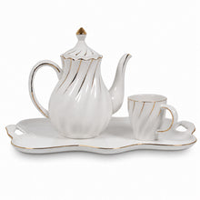 Premium Ceramic Coffee and Tea Serving Set with Tray (White & Gold)