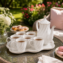 Premium Ceramic Coffee and Tea Serving Set with Tray (White & Gold)