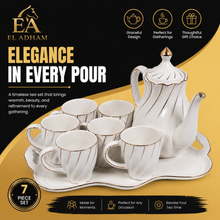 Premium Ceramic Coffee and Tea Serving Set with Tray (White & Gold)