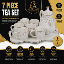 Premium Ceramic Coffee and Tea Serving Set with Tray (White & Gold)