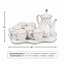 Premium Ceramic Coffee and Tea Serving Set with Tray (White & Gold)