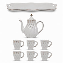 Premium Ceramic Coffee and Tea Serving Set with Tray (White & Gold)