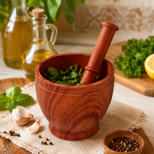Plastic Mortar and Pestle Set, Orange Wood-Grain Finish, 8 Inch