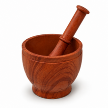 Plastic Mortar and Pestle Set, Orange Wood-Grain Finish, 8 Inch