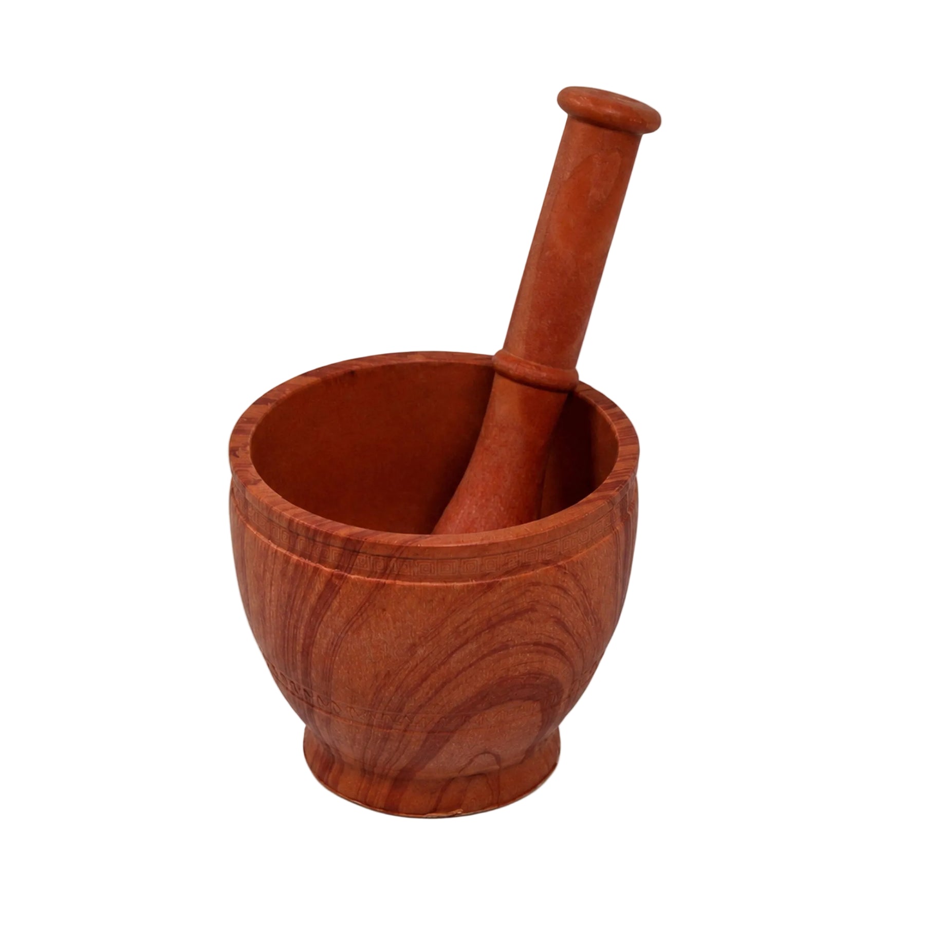 Plastic Mortar and Pestle Set, Orange Wood-Grain Finish, 8 Inch