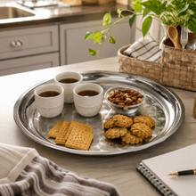 Round Stainless Steel Seving Tray with Polished Finish for Serving Food 35CM, 14''