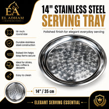 Round Stainless Steel Seving Tray with Polished Finish for Serving Food 35CM, 14''