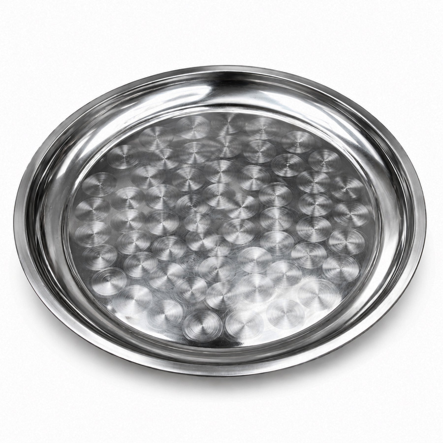 Round Stainless Steel Seving Tray with Polished Finish for Serving Food 35CM, 14''