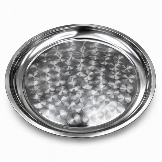 Round Stainless Steel Seving Tray with Polished Finish for Serving Food 35CM, 14''