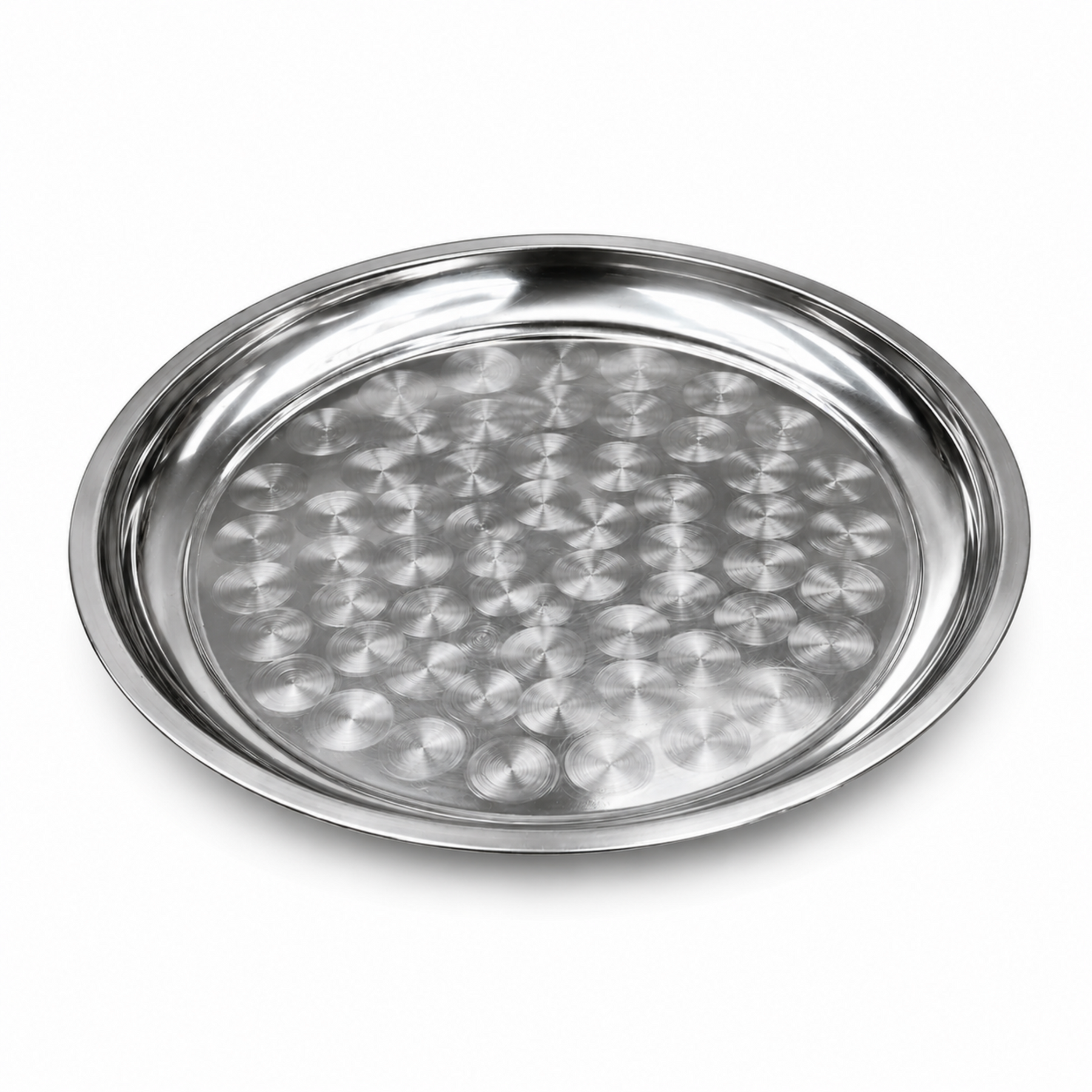 Round Stainless Steel Seving Tray with Polished Finish for Serving Food 35CM, 14''