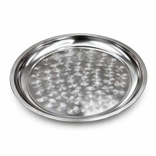14-Inch Round Stainless Steel Serving Tray with Polished Finish – 35 CM