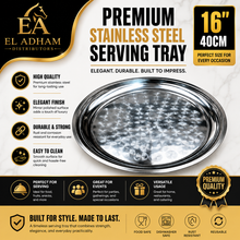 Round Stainless Steel Seving Tray with Polished Finish for Serving Food 40CM, 16''