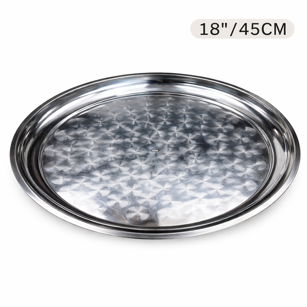 Round Stainless Steel Seving Tray with Polished Finish for Serving Food 45CM, 18''