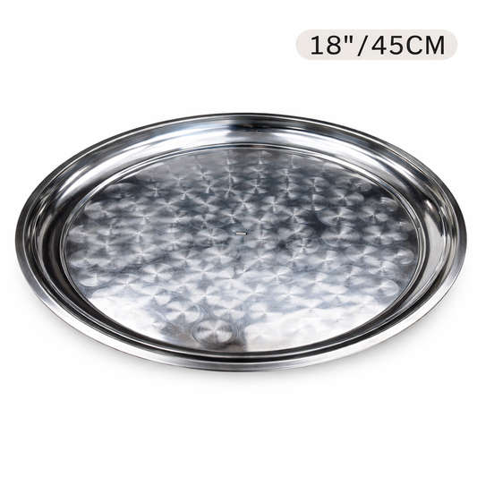 Round Stainless Steel Seving Tray with Polished Finish for Serving Food 45CM, 18''