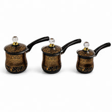 Stainless Steel Black with Gold Design Tea Pots with Lid 3 Piece Set 250,350,550ML