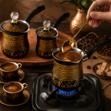 Stainless Steel Black with Gold Design Tea Pots with Lid 3 Piece Set 250,350,550ML