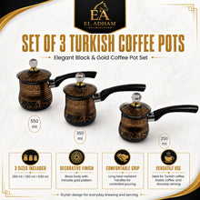 Stainless Steel Black with Gold Design Tea Pots with Lid 3 Piece Set 250,350,550ML