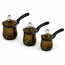 Stainless Steel Black with Gold Design Tea Pots with Lid 3 Piece Set 250,350,550ML