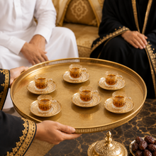 6-Place-Setting Turkish Coffee Glass Set with Gold Filigree Cups and Matching Saucers