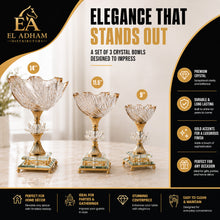 Luxury Gold-Crystal Glass Pedestal Candy Bowls - Set of 3 LG,MD, SM