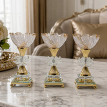 3-Piece Small Gold-Tone Pedestal Candy Bowl Set with Clear Glass Accents
