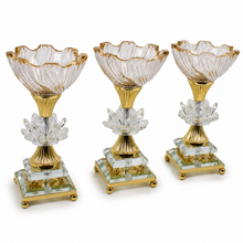 3-Piece Small Gold-Tone Pedestal Candy Bowl Set with Clear Glass Accents