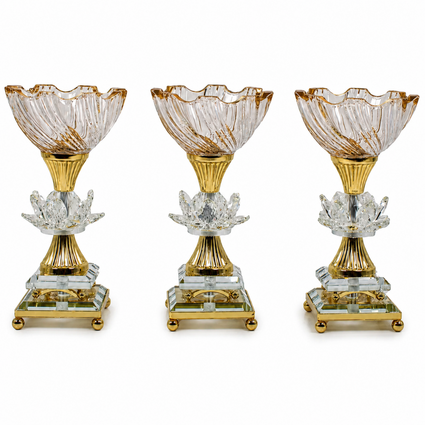 3-Piece Small Gold-Tone Pedestal Candy Bowl Set with Clear Glass Accents
