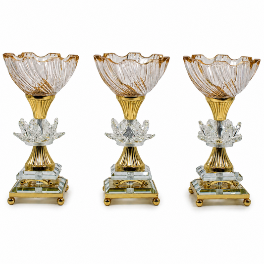 Luxury Gold-Crystal Glass Pedestal Candy Bowls - Set of 3 Small