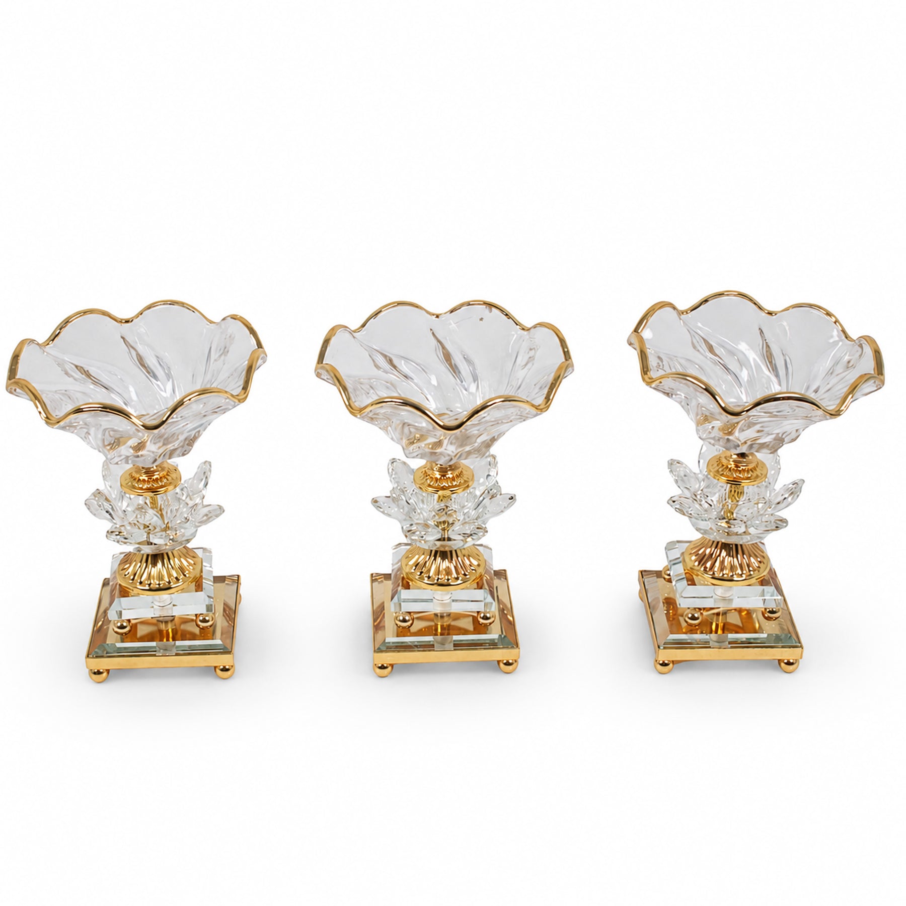 Luxury Rose Gold-Crystal Glass Pedestal Candy Bowls - Set of 3 Small