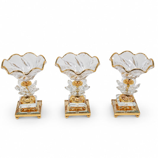 Luxury Rose Gold-Crystal Glass Pedestal Candy Bowls - Set of 3 Small